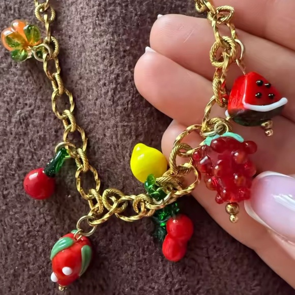 Tutti Frutti Charm 18K Gold Stainless Steel Waterproof Necklace - Picture 5 of 10